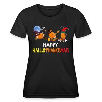 Funny football Happy Hallothanksmas - Women's Functional T-Shirt - black - Front - AI Model Female 172 light (172cm)