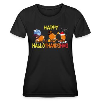 Funny football Happy Hallothanksmas - Women's Functional T-Shirt - black - Front - AI Model Female 172 light (172cm)