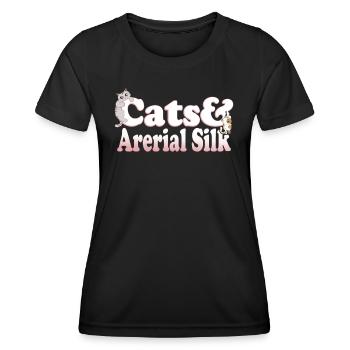 Cute Kawaii Cats And Arerial Silk Women's Cat and - Frauen Funktions-T-Shirt - Schwarz - Vorne - AI Model Female 172 light (172cm)