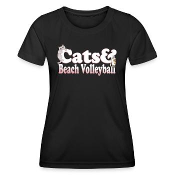 Chats Kawaii mignons et chat de volley-ball de plage pour femmes - T-shirt sport Femme - noir - Devant - AI Model Female 172 light (172cm)
