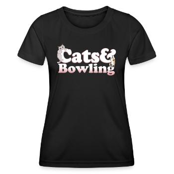 Cute Kawaii Cats And Bowling Women's Cat and - Women's Functional T-Shirt - black - Front - AI Model Female 172 light (172cm)