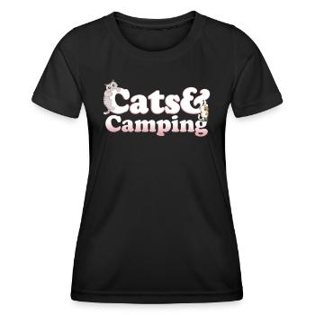 Cute Kawaii Cats And Camping Women's Cat and - Women's Functional T-Shirt - black - Front - AI Model Female 172 light (172cm)