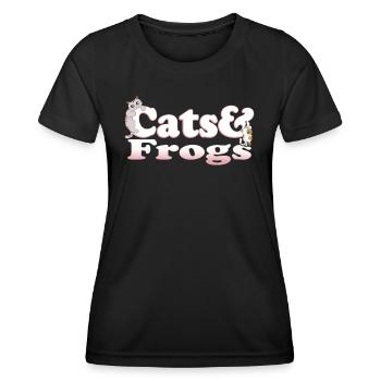 Cute Kawaii Cats And Frogs Women's Cat and Frogs - Frauen Funktions-T-Shirt - Schwarz - Vorne - AI Model Female 172 light (172cm)