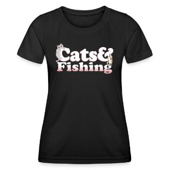 Cute Kawaii Cats And Fishing Women's Cat and - Women's Functional T-Shirt - black - Front - AI Model Female 172 light (172cm)