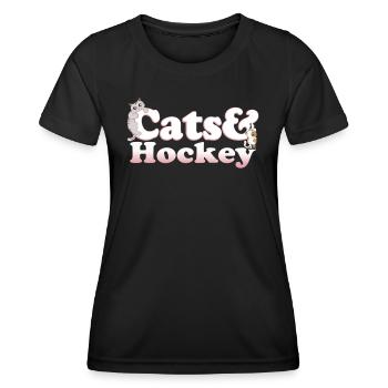 Cute Kawaii Cats And Hockey Women's Cat and Hockey - Frauen Funktions-T-Shirt - Schwarz - Vorne - AI Model Female 172 light (172cm)