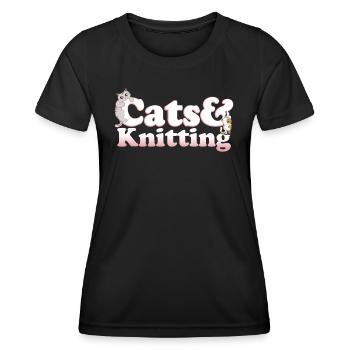 Cute Kawaii Cats And Knitting Women's Cat and - Women's Functional T-Shirt - black - Front - AI Model Female 172 light (172cm)