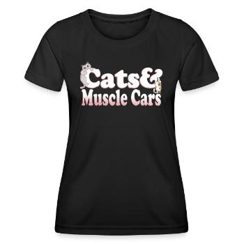 Cute Kawaii Cats And Muscle Cars Chat pour femme et - T-shirt sport Femme - noir - Devant - AI Model Female 172 light (172cm)