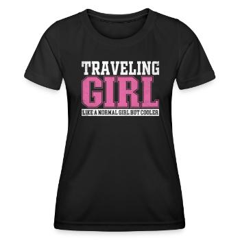 Womens Traveling Girl Like A Normal Girl But - Frauen Funktions-T-Shirt - Schwarz - Vorne - AI Model Female 172 light (172cm)