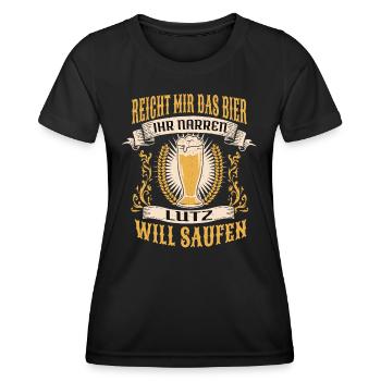 Reicht Mir Das Bier Lutz Saufen Namen - Frauen Funktions-T-Shirt - Schwarz - Vorne - AI Model Female 172 light (172cm)
