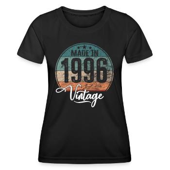 Millésime Fabriqué en 1996 Année de naissance 1996 Anniversaire - T-shirt sport Femme - noir - Devant - AI Model Female 172 light (172cm)
