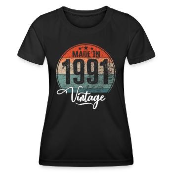 Millésime Fabriqué en 1991 Année de naissance 1991 Anniversaire - T-shirt sport Femme - noir - Devant - AI Model Female 172 light (172cm)