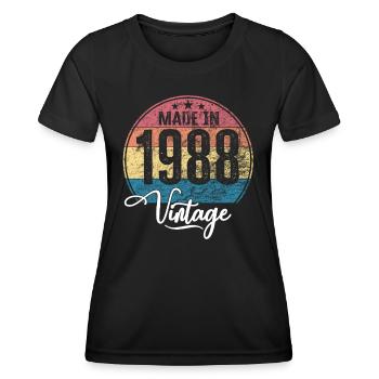 Millésime Fabriqué en 1988 Année de naissance 1988 Anniversaire - T-shirt sport Femme - noir - Devant - AI Model Female 172 light (172cm)