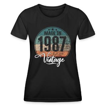 Millésime Fabriqué en 1987 Année de naissance 1987 Anniversaire - T-shirt sport Femme - noir - Devant - AI Model Female 172 light (172cm)