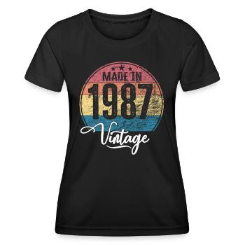 Millésime Fabriqué en 1987 Année de naissance 1987 Anniversaire - T-shirt sport Femme - noir - Devant - AI Model Female 172 light (172cm)