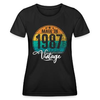 Millésime Fabriqué en 1987 Année de naissance 1987 Anniversaire - T-shirt sport Femme - noir - Devant - AI Model Female 172 light (172cm)