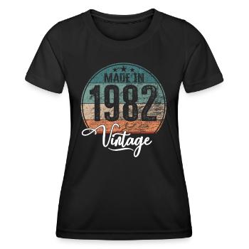 Millésime Fabriqué en 1982 Année de naissance 1982 Anniversaire - T-shirt sport Femme - noir - Devant - AI Model Female 172 light (172cm)