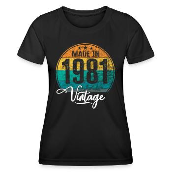 Millésime Fabriqué en 1981 Année de naissance 1981 Anniversaire - T-shirt sport Femme - noir - Devant - AI Model Female 172 light (172cm)