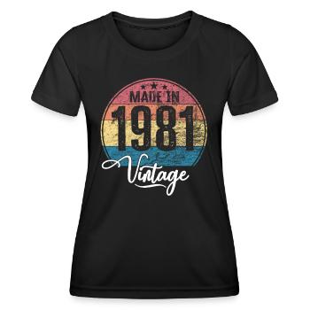 Millésime Fabriqué en 1981 Année de naissance 1981 Anniversaire - T-shirt sport Femme - noir - Devant - AI Model Female 172 light (172cm)