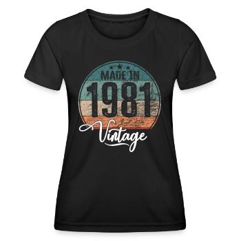 Millésime Fabriqué en 1981 Année de naissance 1981 Anniversaire - T-shirt sport Femme - noir - Devant - AI Model Female 172 light (172cm)