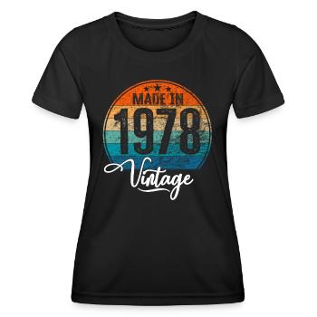 Millésime Fabriqué en 1978 Année de naissance 1978 Anniversaire - T-shirt sport Femme - noir - Devant - AI Model Female 172 light (172cm)