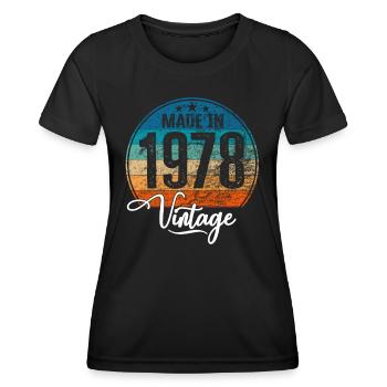 Millésime Fabriqué en 1978 Année de naissance 1978 Anniversaire - T-shirt sport Femme - noir - Devant - AI Model Female 172 light (172cm)