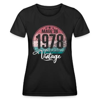 Millésime Fabriqué en 1978 Année de naissance 1978 Anniversaire - T-shirt sport Femme - noir - Devant - AI Model Female 172 light (172cm)