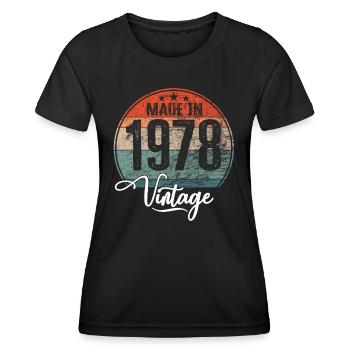 Millésime Fabriqué en 1978 Année de naissance 1978 Anniversaire - T-shirt sport Femme - noir - Devant - AI Model Female 172 light (172cm)