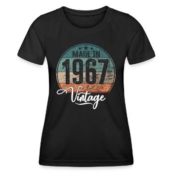 Millésime fabriqué en 1967 Année de naissance 1967 Anniversaire - T-shirt sport Femme - noir - Devant - AI Model Female 172 light (172cm)
