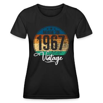 Millésime fabriqué en 1967 Année de naissance 1967 Anniversaire - T-shirt sport Femme - noir - Devant - AI Model Female 172 light (172cm)