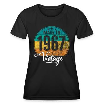 Millésime fabriqué en 1967 Année de naissance 1967 Anniversaire - T-shirt sport Femme - noir - Devant - AI Model Female 172 light (172cm)