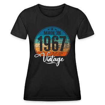 Millésime fabriqué en 1967 Année de naissance 1967 Anniversaire - T-shirt sport Femme - noir - Devant - AI Model Female 172 light (172cm)