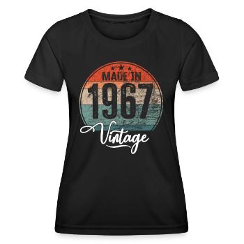Millésime fabriqué en 1967 Année de naissance 1967 Anniversaire - T-shirt sport Femme - noir - Devant - AI Model Female 172 light (172cm)