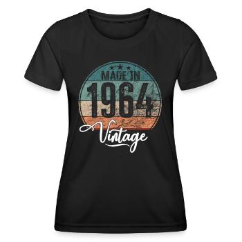 Millésime Fabriqué en 1964 Année de naissance 1964 Anniversaire - T-shirt sport Femme - noir - Devant - AI Model Female 172 light (172cm)