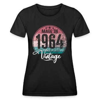 Millésime Fabriqué en 1964 Année de naissance 1964 Anniversaire - T-shirt sport Femme - noir - Devant - AI Model Female 172 light (172cm)