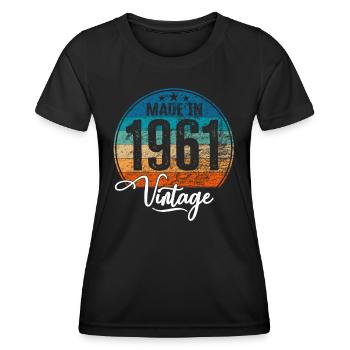 Millésime fabriqué en 1961 Année de naissance 1961 Anniversaire - T-shirt sport Femme - noir - Devant - AI Model Female 172 light (172cm)