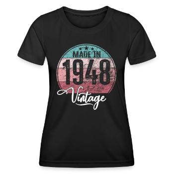 Millésime fabriqué en 1948 Année de naissance 1948 Anniversaire - T-shirt sport Femme - noir - Devant - AI Model Female 172 light (172cm)