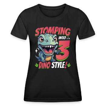 T-Rex Turning 3 Stomping into 3rd Dino Style Bday - Women's Functional T-Shirt - black - Front - AI Model Female 172 light (172cm)