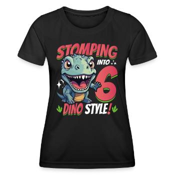 T-Rex Turning 6: Stomping into 6th Dino Style Bday - Women's Functional T-Shirt - black - Front - AI Model Female 172 light (172cm)