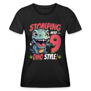 T-Rex Turning 9: Stomping into 9th Dino Style Bday - Women's Functional T-Shirt - black - Front - AI Model Female 172 light (172cm)