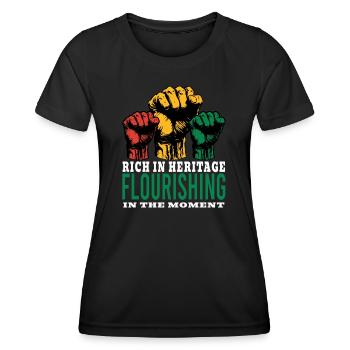 Riche en patrimoine florissant dans l’instant Hommes - T-shirt sport Femme - noir - Devant - AI Model Female 172 light (172cm)