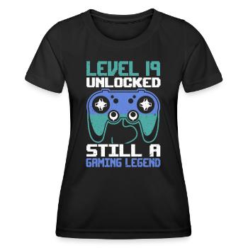 Level 19 Unlocked Still a Gaming Legend Birthday - Frauen Funktions-T-Shirt - Schwarz - Vorne - AI Model Female 172 light (172cm)