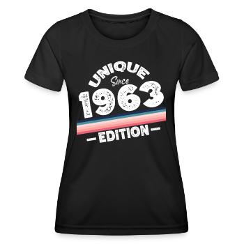 Unique depuis 1963 Edition Anniversaire Millésime 1963 - T-shirt sport Femme - noir - Devant - AI Model Female 172 light (172cm)