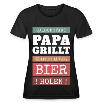 Papa grillt - Klappe halten, Bier holen! - Frauen Funktions-T-Shirt - Schwarz - Vorne - AI Model Female 172 light (172cm)