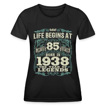85 years - born the year of legends 1938 - Women's Functional T-Shirt - black - Front - AI Model Female 172 light (172cm)