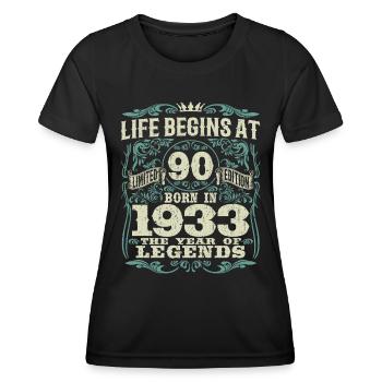 90 years - born the year of legends 1933 - Women's Functional T-Shirt - black - Front - AI Model Female 172 light (172cm)