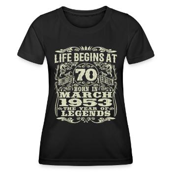 März 1953 - 70 Jahre alt - 70. Geburtstag - Frauen Funktions-T-Shirt - Schwarz - Vorne - AI Model Female 172 light (172cm)