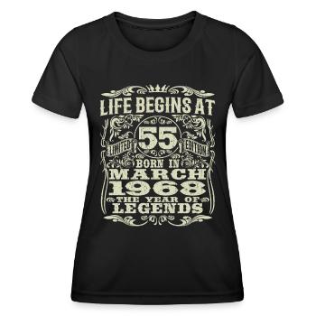 März 1968 - 55 Jahre alt - 55. Geburtstag - Frauen Funktions-T-Shirt - Schwarz - Vorne - AI Model Female 172 light (172cm)