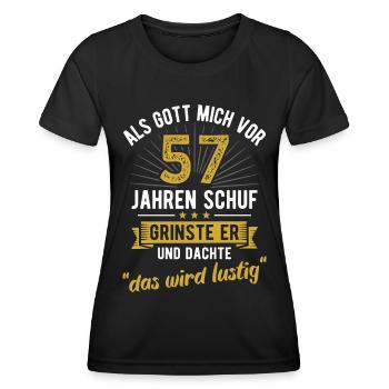 57. Geburtstag als Gott mich vor 57 Jahren schuf - Frauen Funktions-T-Shirt - Schwarz - Vorne - AI Model Female 172 light (172cm)