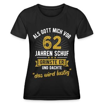 62. Geburtstag als Gott mich vor 62 Jahren schuf - Frauen Funktions-T-Shirt - Schwarz - Vorne - AI Model Female 172 light (172cm)