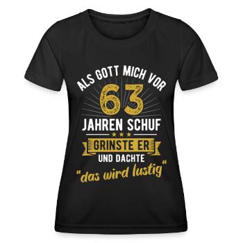 63. Geburtstag als Gott mich vor 63 Jahren schuf - Frauen Funktions-T-Shirt - Schwarz - Vorne - AI Model Female 172 light (172cm)